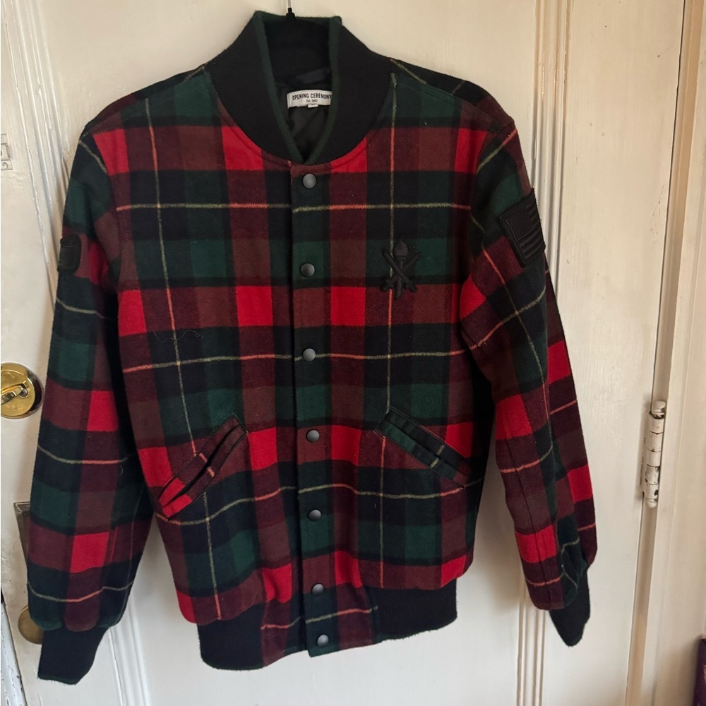 Opening Ceremony Plaid Red and Green Men's Jacket